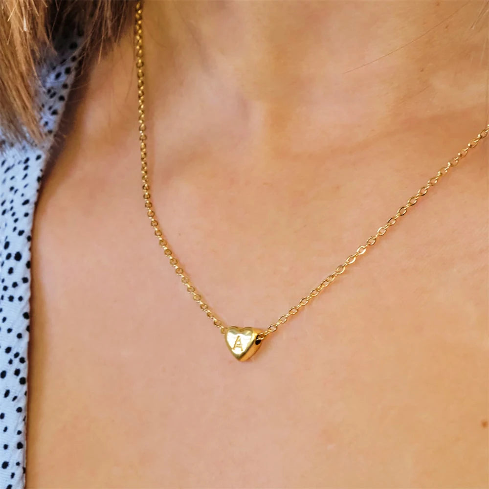 Initial Heart Necklaces For Women Gold Color Stainless Steel Engraved A-Z Letter Heart Necklace Wedding Bridesmaid Jewelry Gift