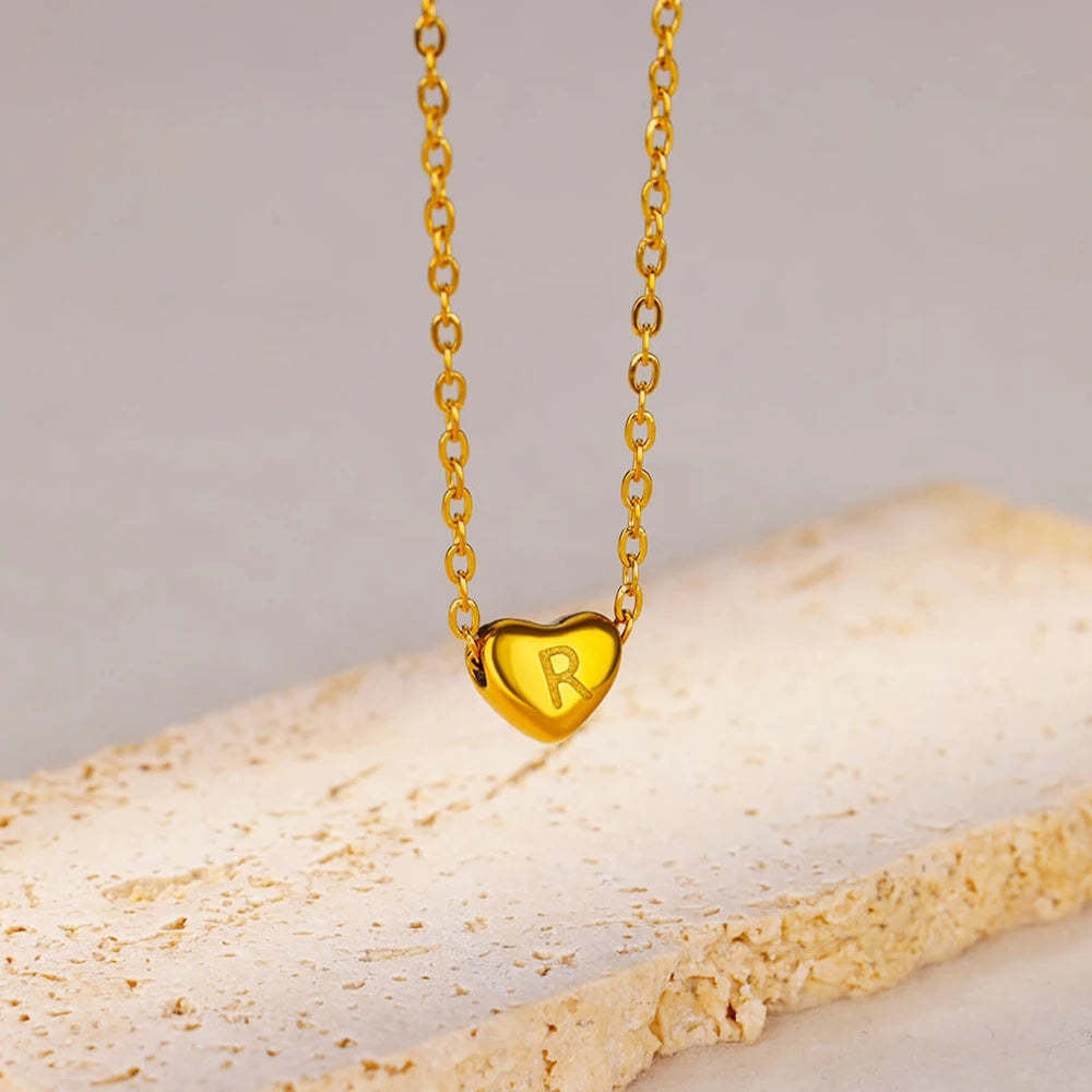 Initial Heart Necklaces For Women Gold Color Stainless Steel Engraved A-Z Letter Heart Necklace Wedding Bridesmaid Jewelry Gift