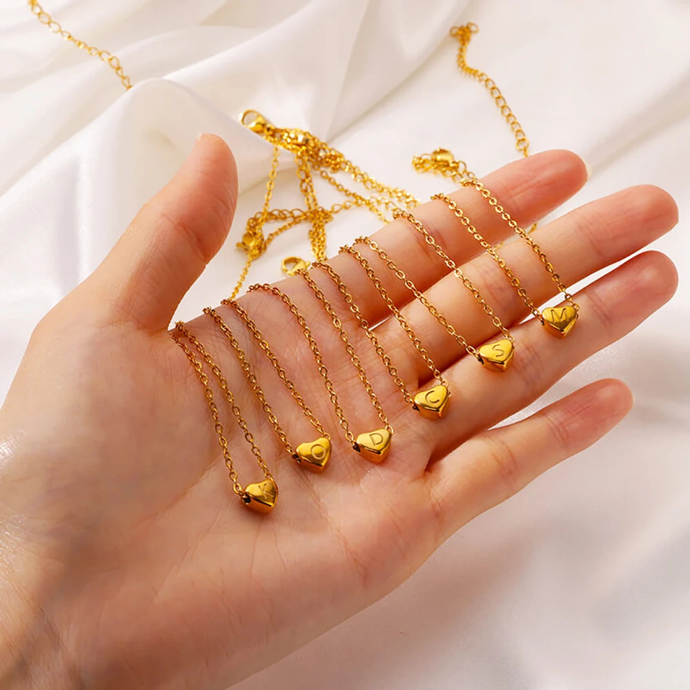 Initial Heart Necklaces For Women Gold Color Stainless Steel Engraved A-Z Letter Heart Necklace Wedding Bridesmaid Jewelry Gift