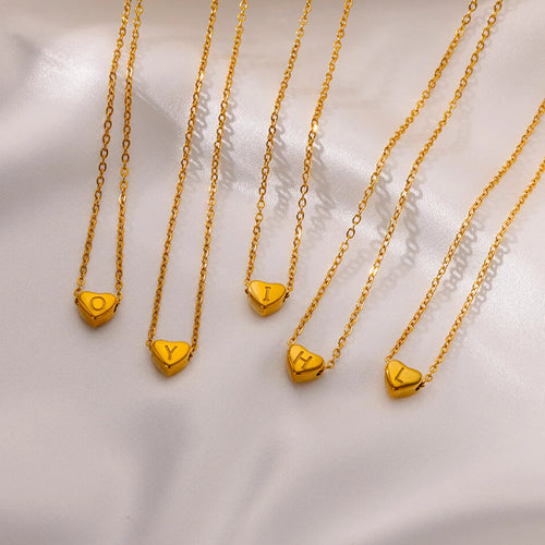 Initial Heart Necklaces For Women Gold Color Stainless Steel Engraved A-Z Letter Heart Necklace Wedding Bridesmaid Jewelry Gift