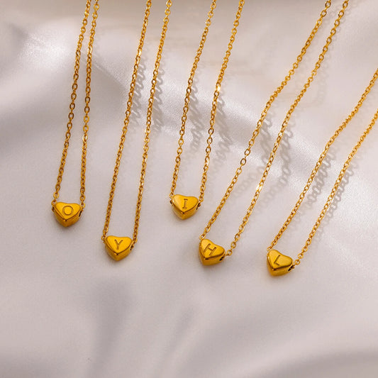 Initial Heart Necklaces For Women Gold Color Stainless Steel Engraved A-Z Letter Heart Necklace Wedding Bridesmaid Jewelry Gift